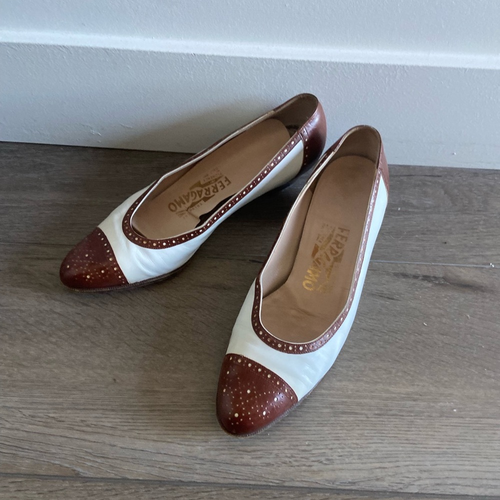 Salvatore Ferragamo Women's Brown and White Shoes
